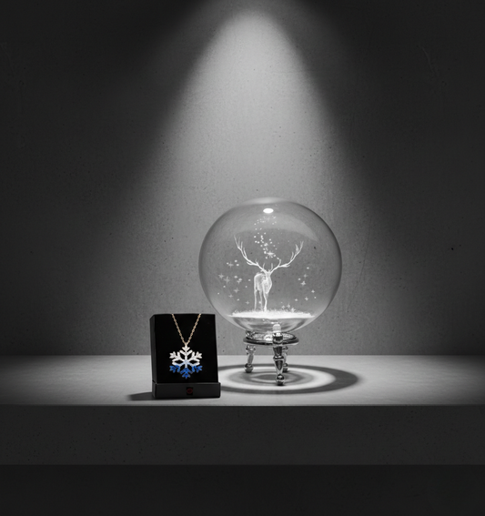 3D Işıklı Galaksi Cam Küre Gece Lambası & Kristal Kar Tanesi Kolye Hediye Seti