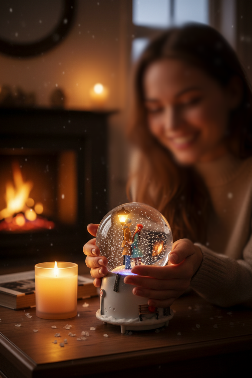 Romantik Çift Tasarımlı Işıklı Kar Küresi