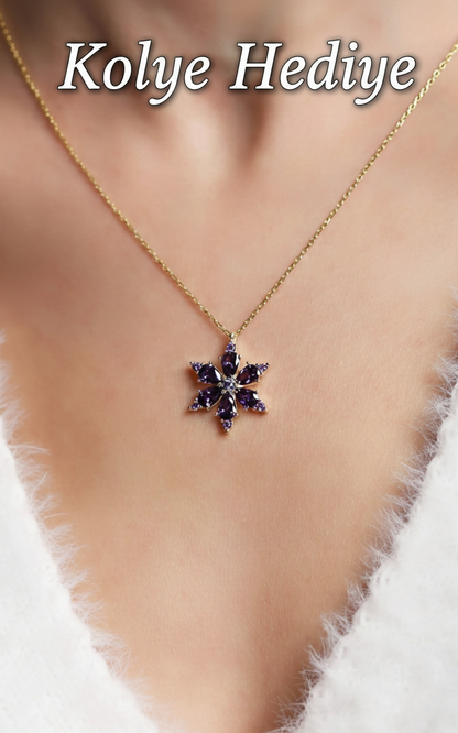 3D Galaksi Işıklı Cam Küre Gece Lambası & Kristal Taşlı Kar Tanesi Kolye Hediye Seti