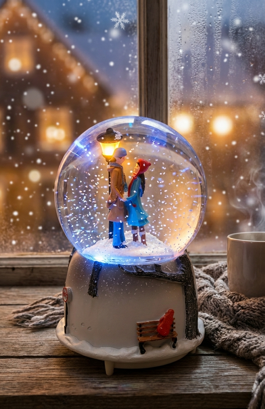 Romantik Çift Tasarımlı Işıklı Kar Küresi