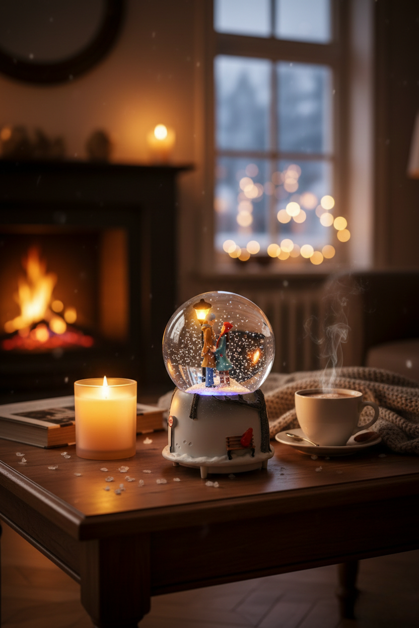 Romantik Çift Tasarımlı Işıklı Kar Küresi