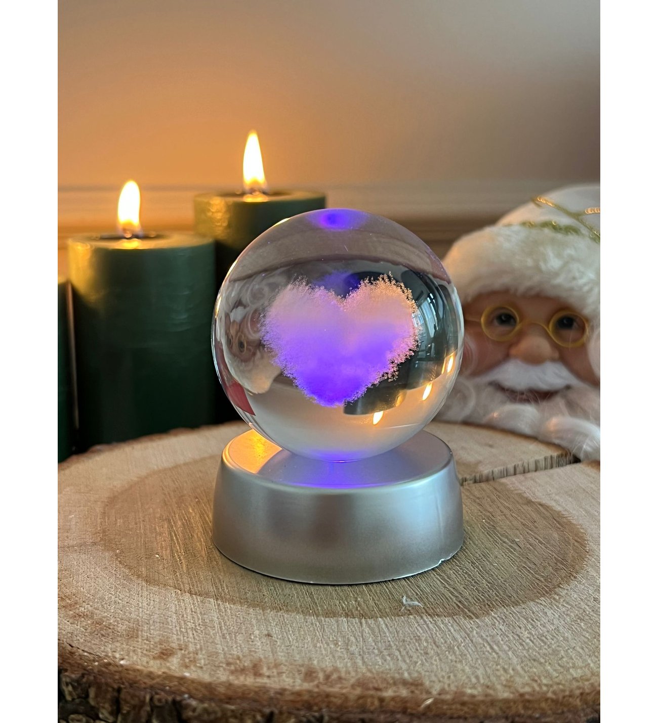 💖 Sonsuz Sevgi Işıltısı: 360 Derece Görünümlü Işıklı Kristal Kalp Küre